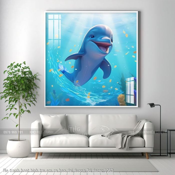 file tranh hoat hinh tre em ca heo dai duong 3d decor 1060