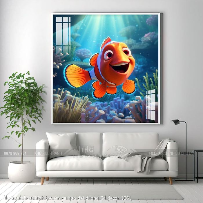 file tranh hoat hinh tre em ca heo dai duong 3d decor 1061