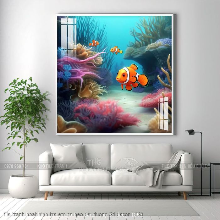 file tranh hoat hinh tre em ca heo dai duong 3d decor 1063