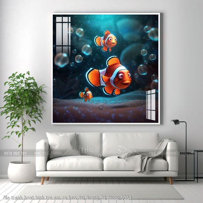 file tranh hoat hinh tre em ca heo dai duong 3d decor 1064