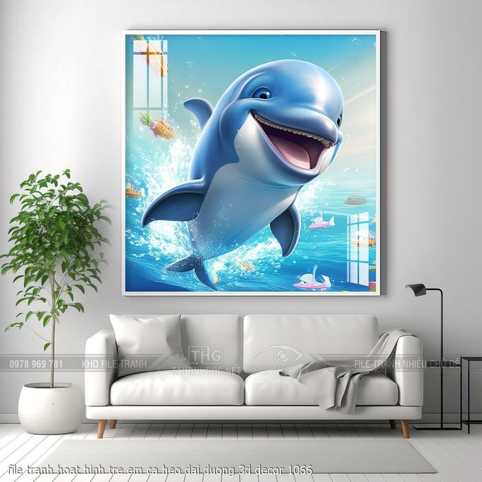 file tranh hoat hinh tre em ca heo dai duong 3d decor 1066