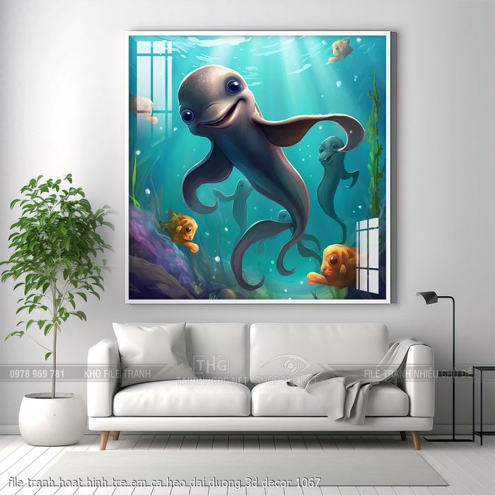 file tranh hoat hinh tre em ca heo dai duong 3d decor 1067