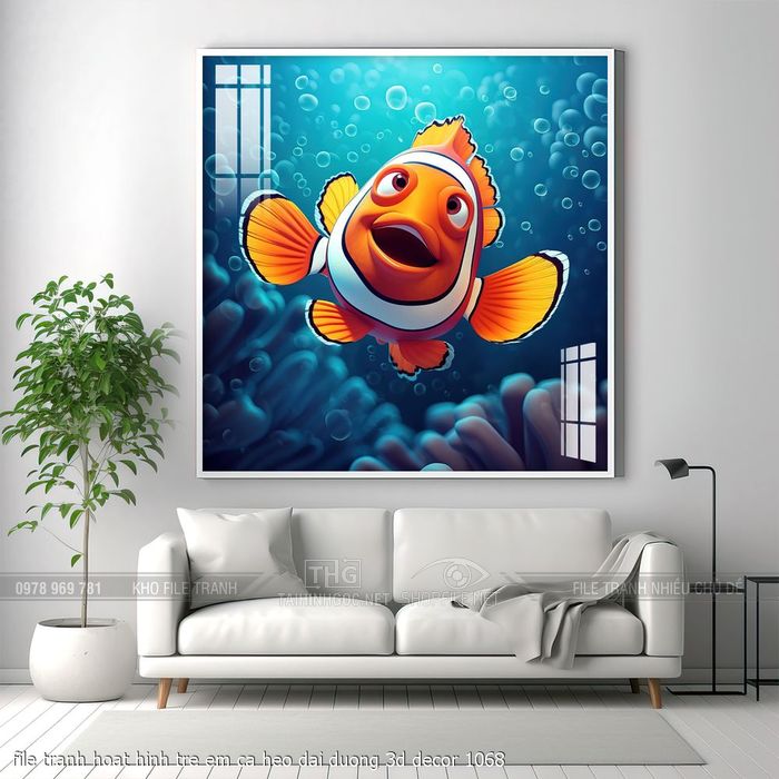 file tranh hoat hinh tre em ca heo dai duong 3d decor 1068