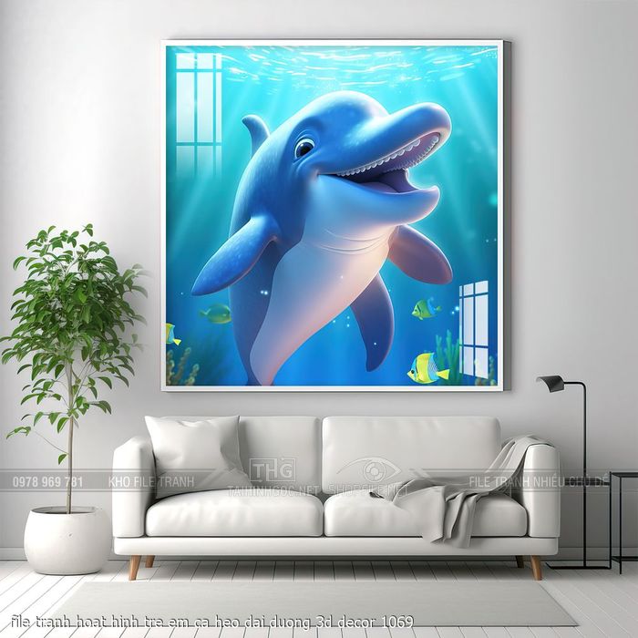 file tranh hoat hinh tre em ca heo dai duong 3d decor 1069