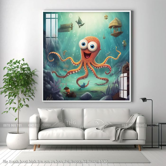 file tranh hoat hinh tre em ca heo dai duong 3d decor 1070