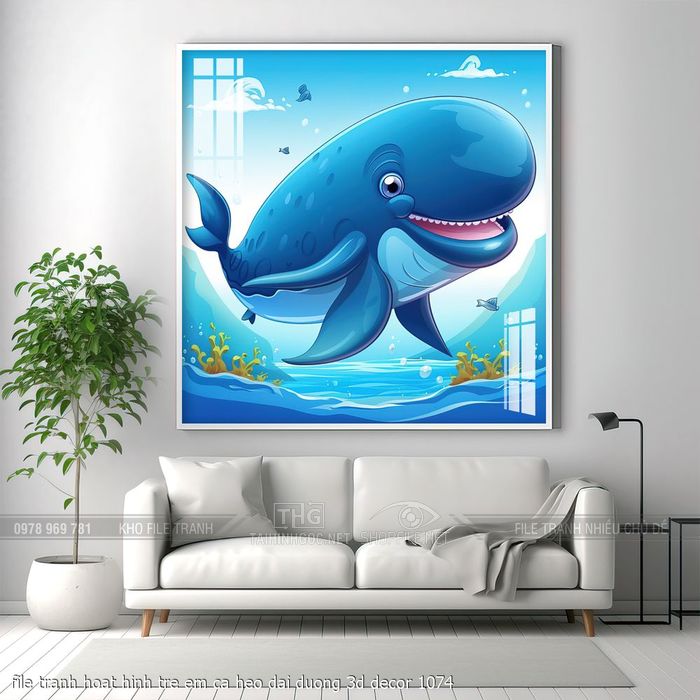 file tranh hoat hinh tre em ca heo dai duong 3d decor 1074