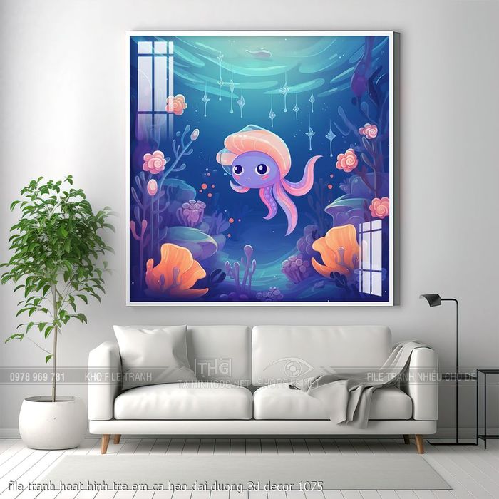 file tranh hoat hinh tre em ca heo dai duong 3d decor 1075
