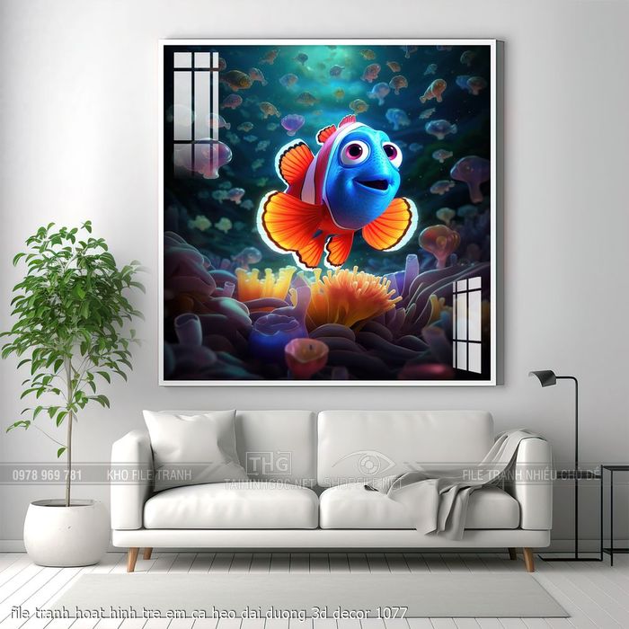 file tranh hoat hinh tre em ca heo dai duong 3d decor 1077