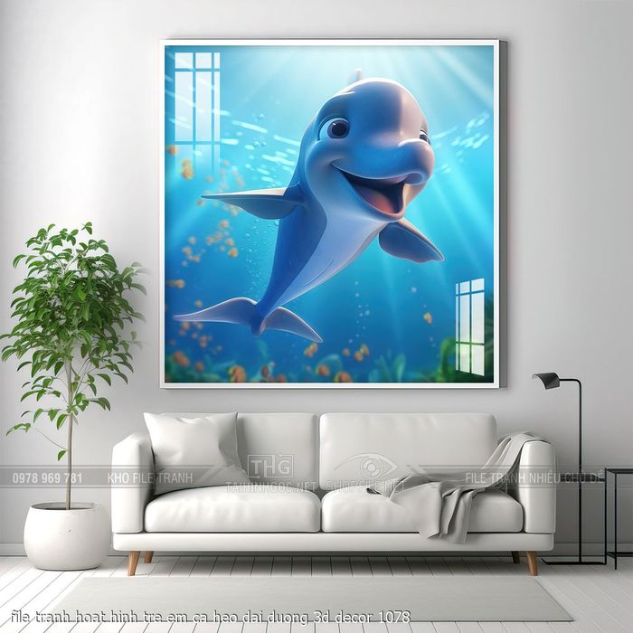 file tranh hoat hinh tre em ca heo dai duong 3d decor 1078