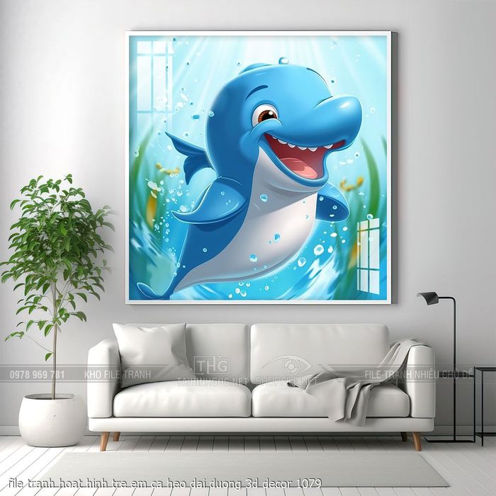 file tranh hoat hinh tre em ca heo dai duong 3d decor 1079