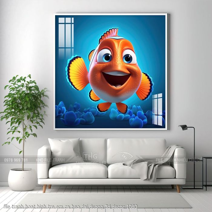 file tranh hoat hinh tre em ca heo dai duong 3d decor 1080