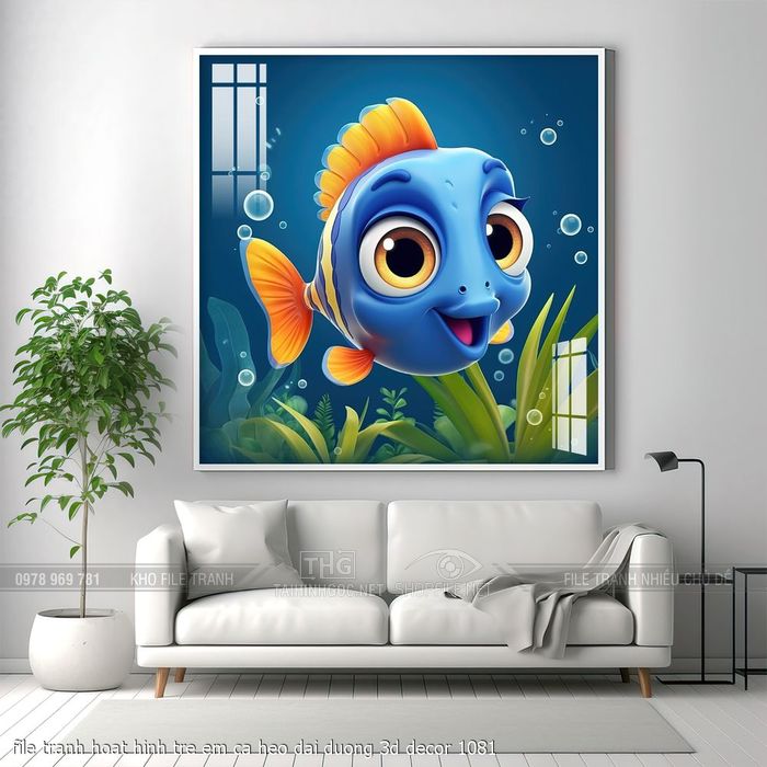 file tranh hoat hinh tre em ca heo dai duong 3d decor 1081