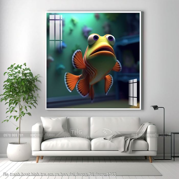 file tranh hoat hinh tre em ca heo dai duong 3d decor 1083