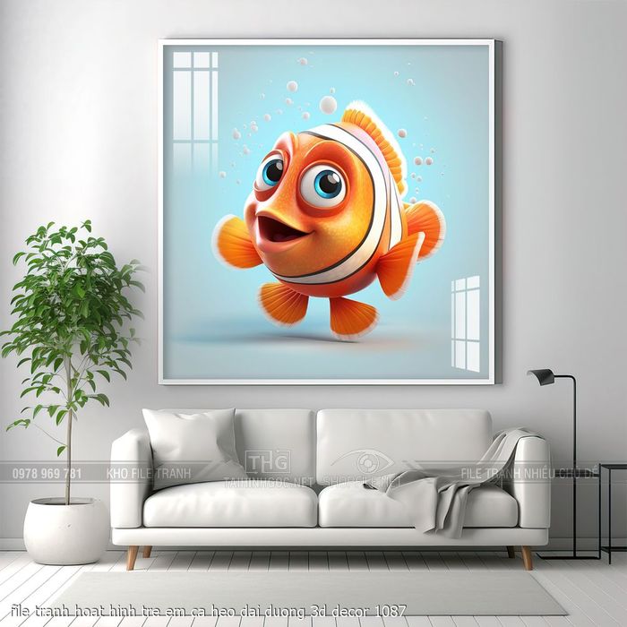 file tranh hoat hinh tre em ca heo dai duong 3d decor 1087