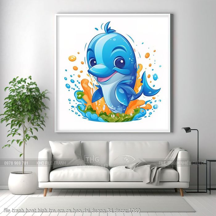 file tranh hoat hinh tre em ca heo dai duong 3d decor 1089