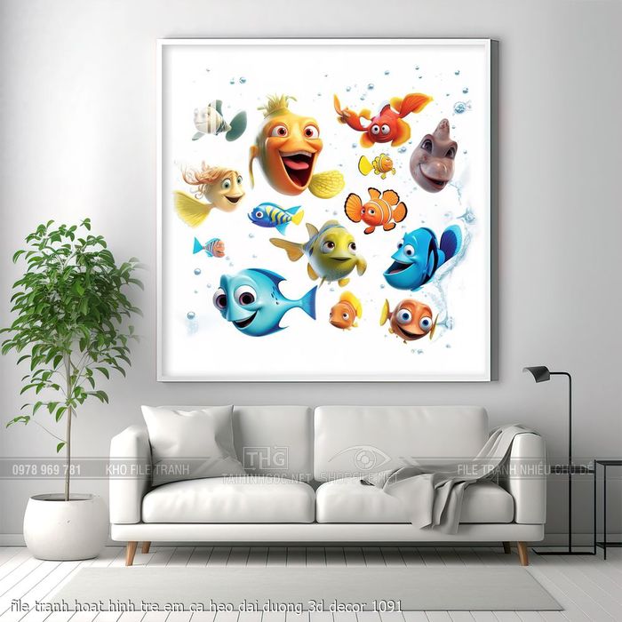 file tranh hoat hinh tre em ca heo dai duong 3d decor 1091