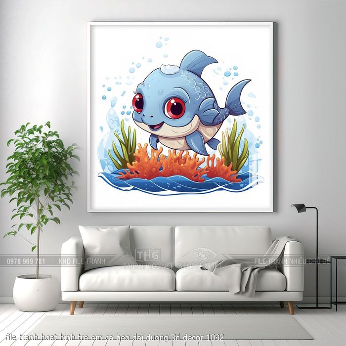 file tranh hoat hinh tre em ca heo dai duong 3d decor 1092