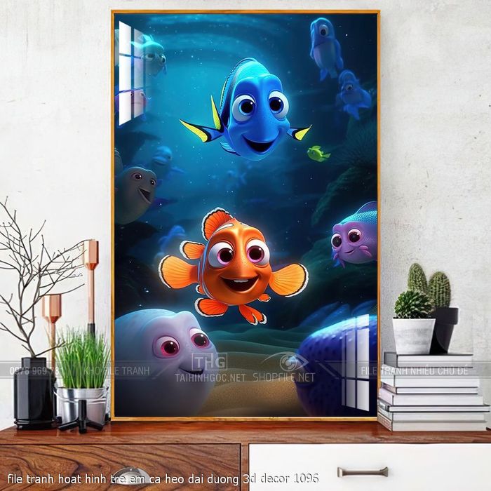 file tranh hoat hinh tre em ca heo dai duong 3d decor 1096