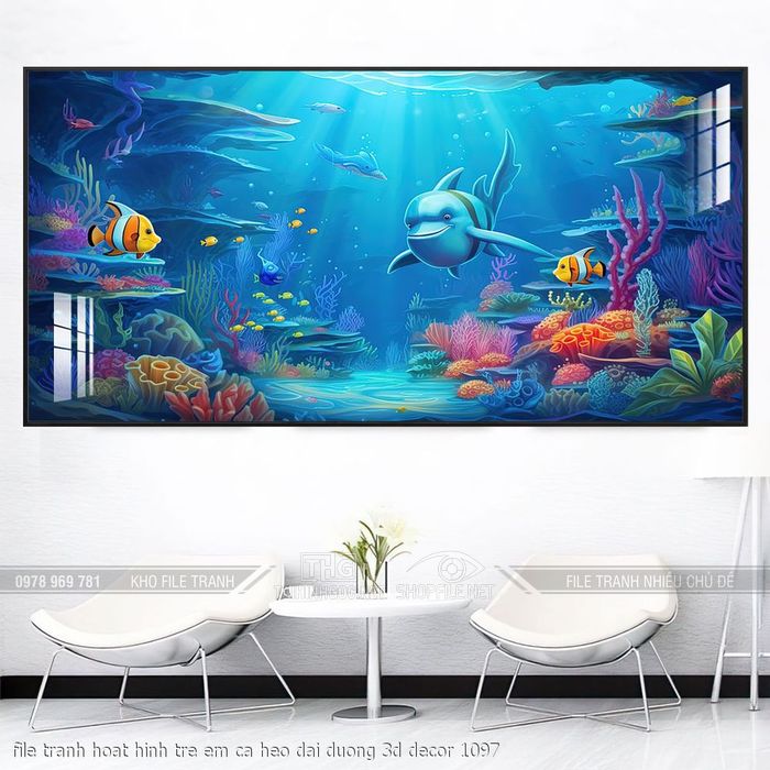 file tranh hoat hinh tre em ca heo dai duong 3d decor 1097