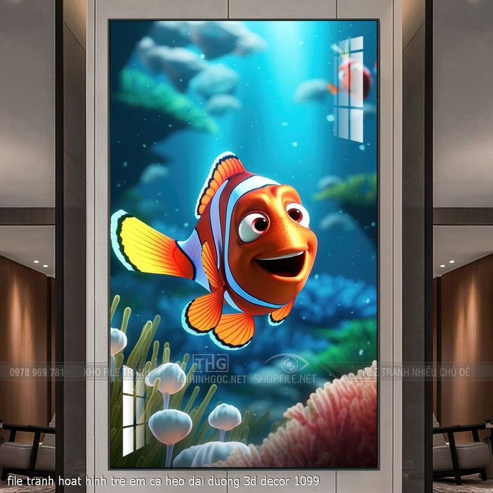 file tranh hoat hinh tre em ca heo dai duong 3d decor 1099