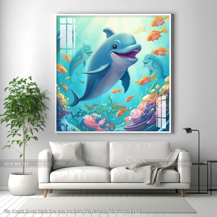 file tranh hoat hinh tre em ca heo dai duong 3d decor 1100