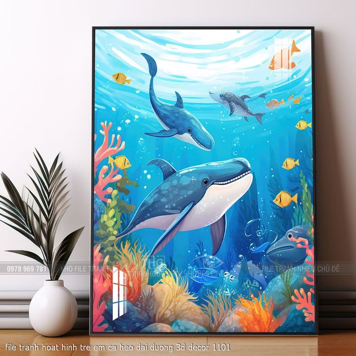 file tranh hoat hinh tre em ca heo dai duong 3d decor 1101