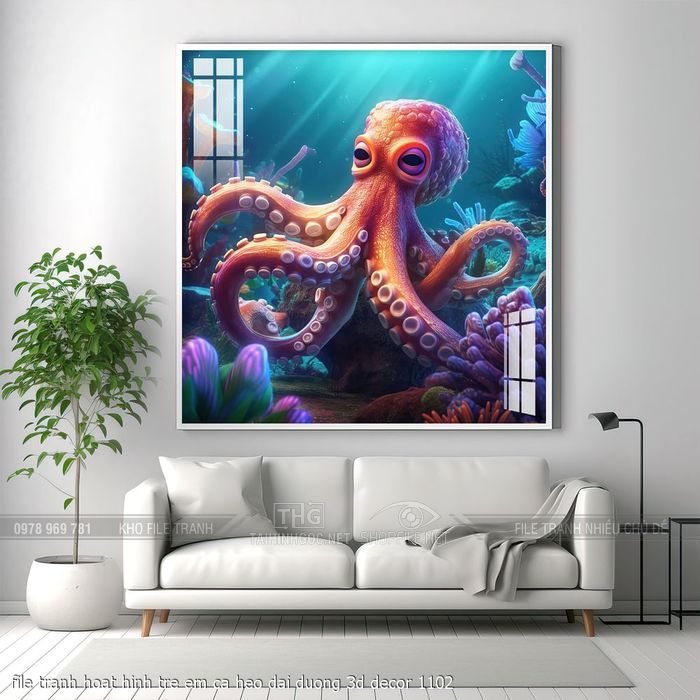 file tranh hoat hinh tre em ca heo dai duong 3d decor 1102