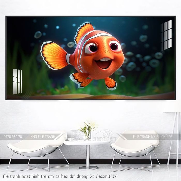 file tranh hoat hinh tre em ca heo dai duong 3d decor 1104
