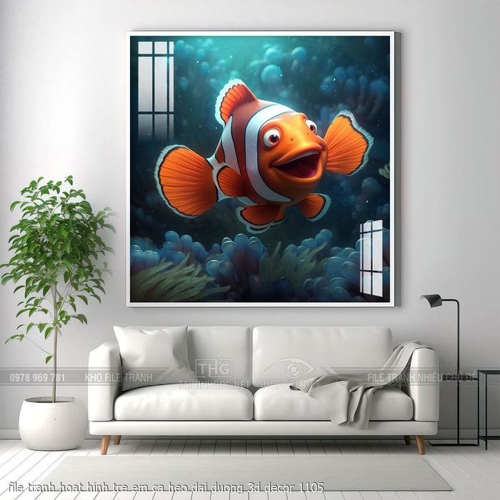 file tranh hoat hinh tre em ca heo dai duong 3d decor 1105