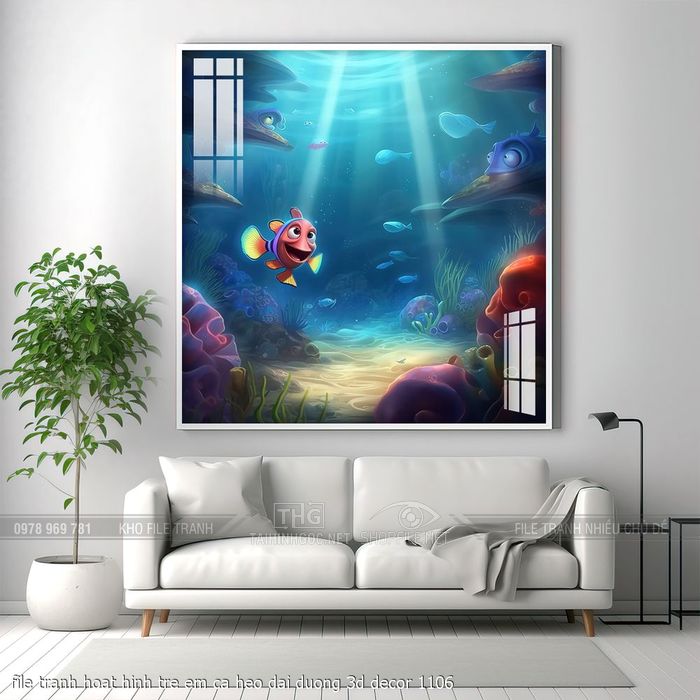 file tranh hoat hinh tre em ca heo dai duong 3d decor 1106