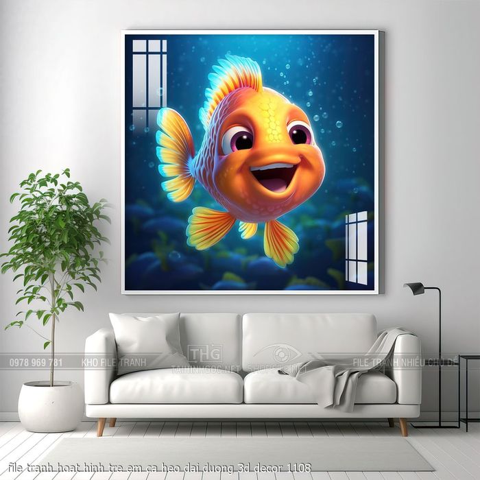 file tranh hoat hinh tre em ca heo dai duong 3d decor 1108