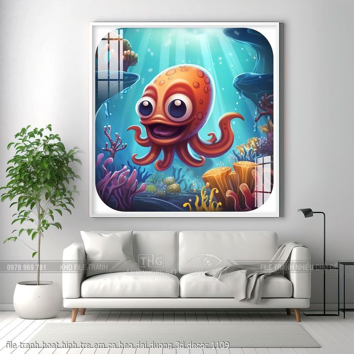 file tranh hoat hinh tre em ca heo dai duong 3d decor 1109