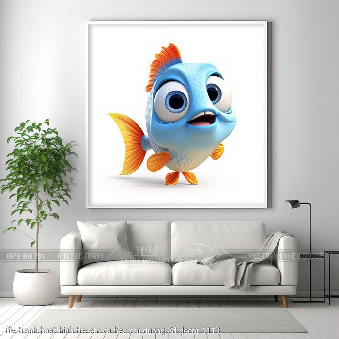 file tranh hoat hinh tre em ca heo dai duong 3d decor 1113