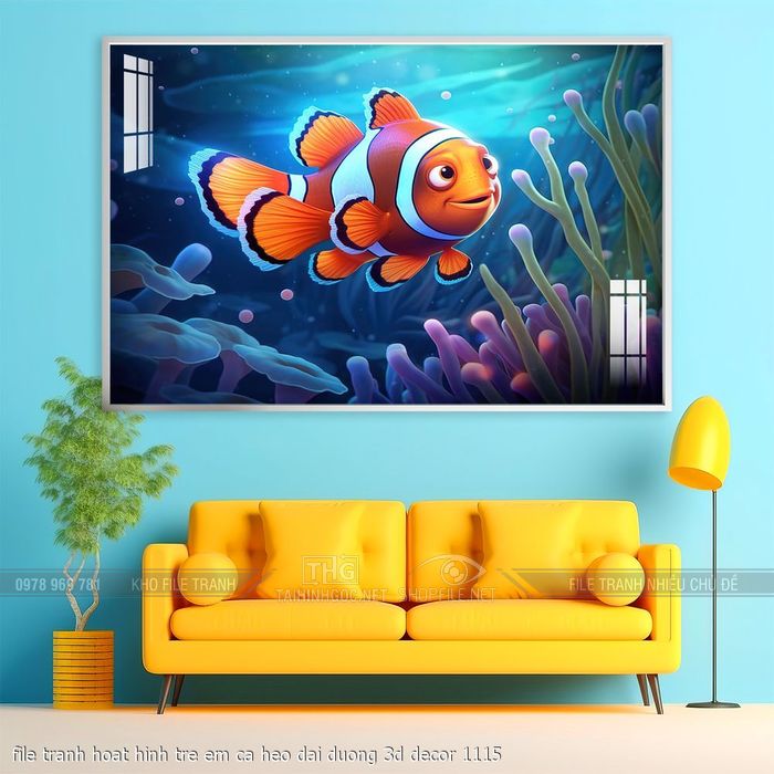 file tranh hoat hinh tre em ca heo dai duong 3d decor 1115