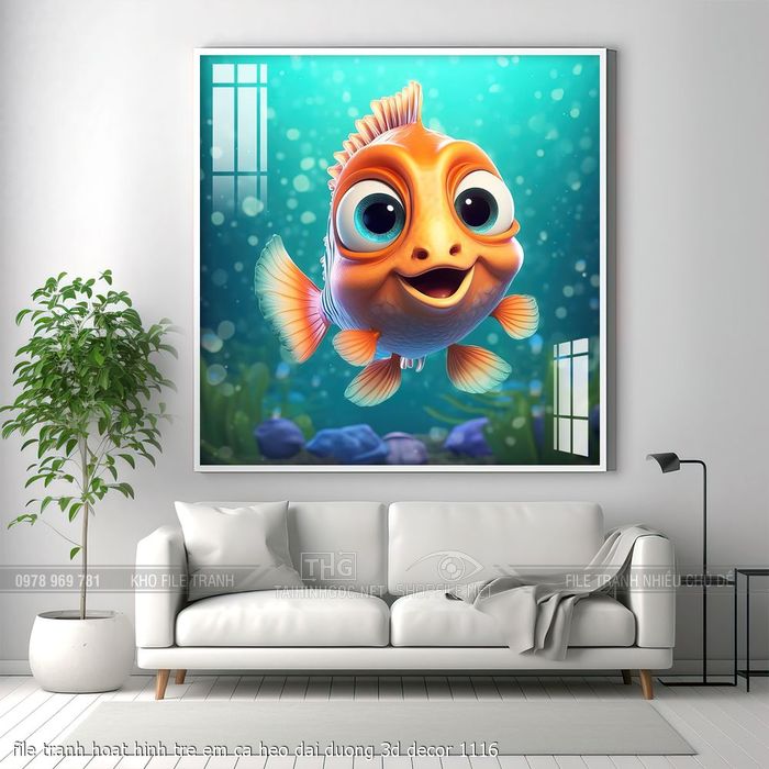 file tranh hoat hinh tre em ca heo dai duong 3d decor 1116