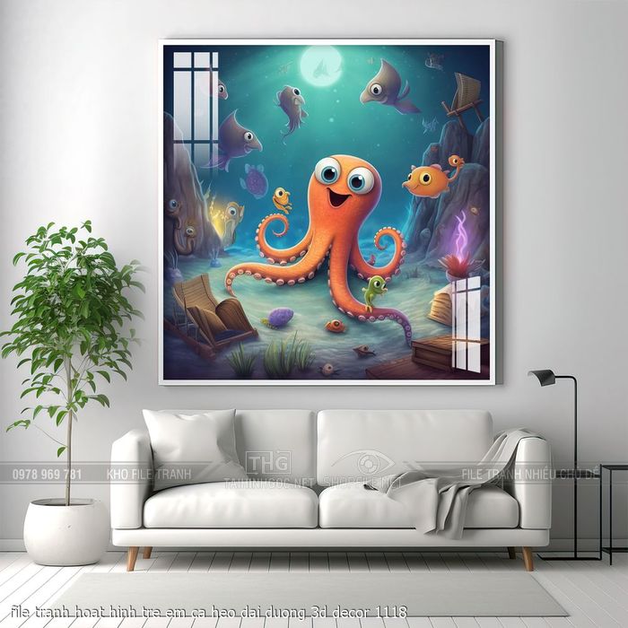 file tranh hoat hinh tre em ca heo dai duong 3d decor 1118