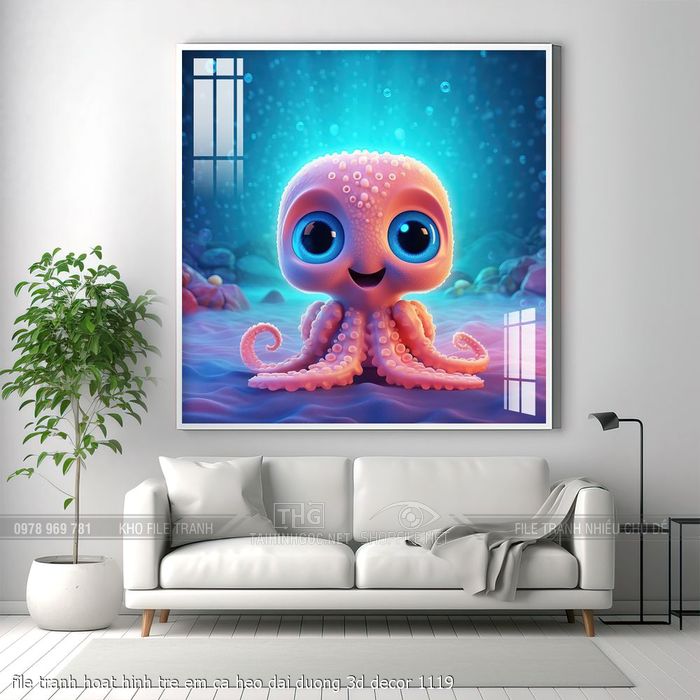 file tranh hoat hinh tre em ca heo dai duong 3d decor 1119
