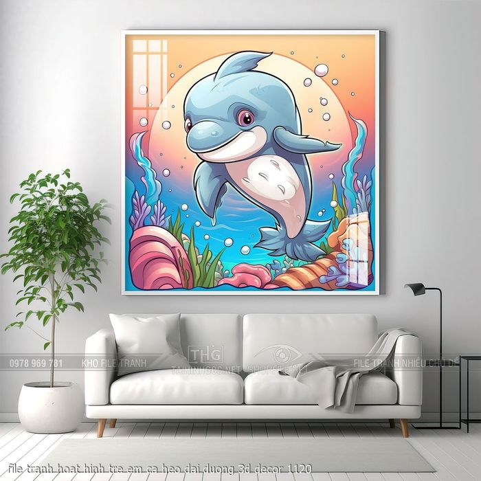 file tranh hoat hinh tre em ca heo dai duong 3d decor 1120