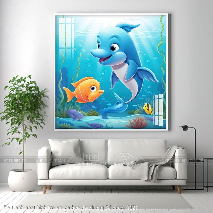 file tranh hoat hinh tre em ca heo dai duong 3d decor 1121