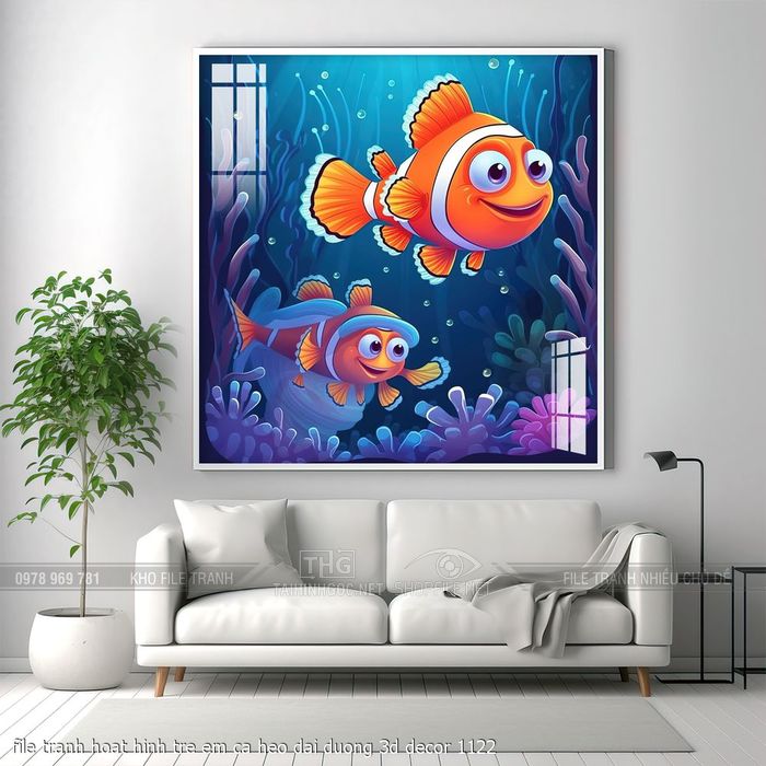file tranh hoat hinh tre em ca heo dai duong 3d decor 1122