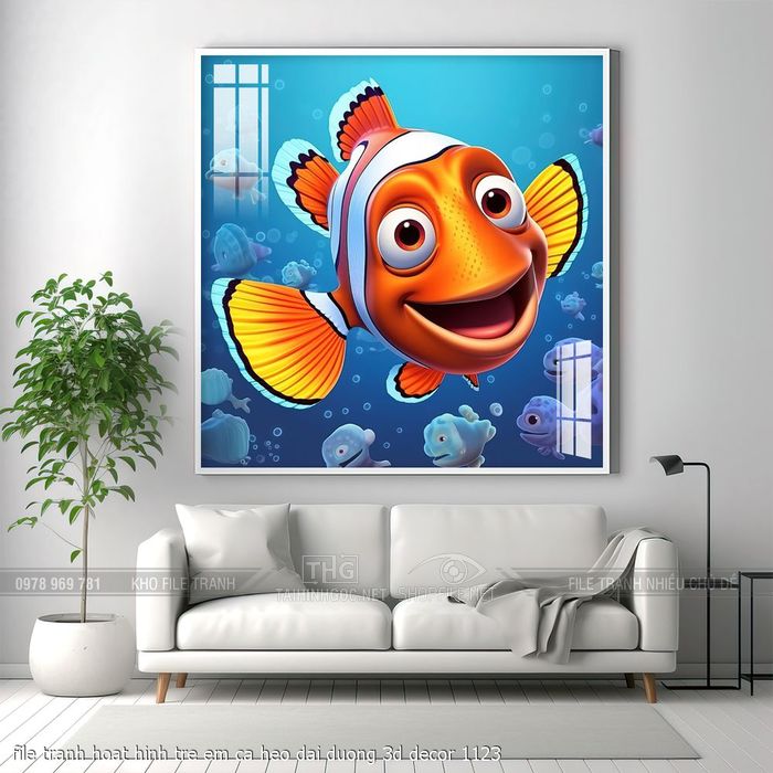 file tranh hoat hinh tre em ca heo dai duong 3d decor 1123