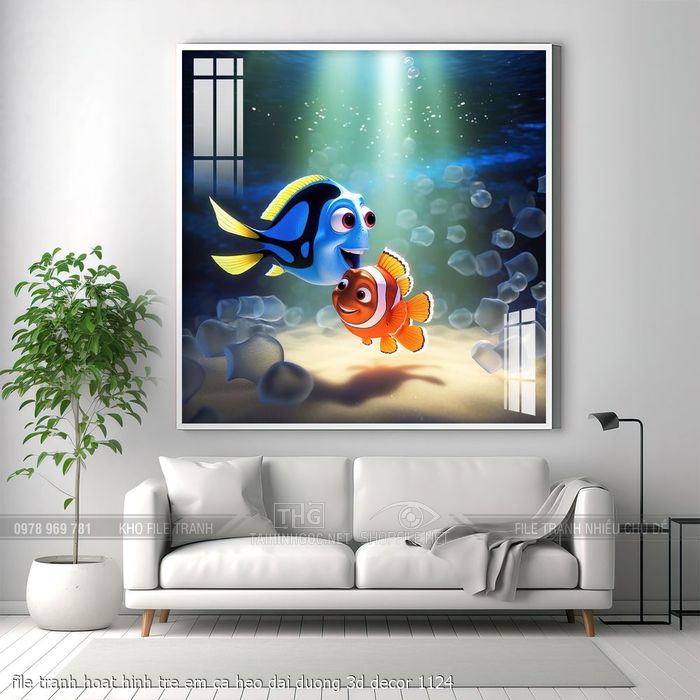 file tranh hoat hinh tre em ca heo dai duong 3d decor 1124