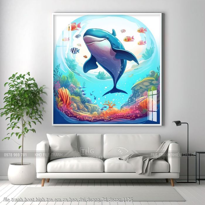 file tranh hoat hinh tre em ca heo dai duong 3d decor 1125
