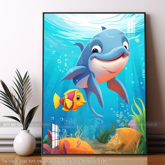 file tranh hoat hinh tre em ca heo dai duong 3d decor 1126