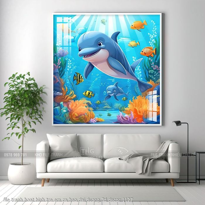 file tranh hoat hinh tre em ca heo dai duong 3d decor 1127