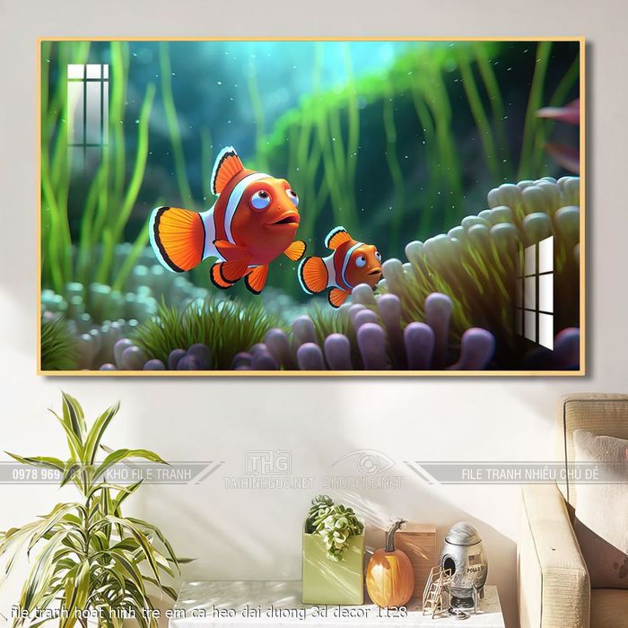 file tranh hoat hinh tre em ca heo dai duong 3d decor 1128
