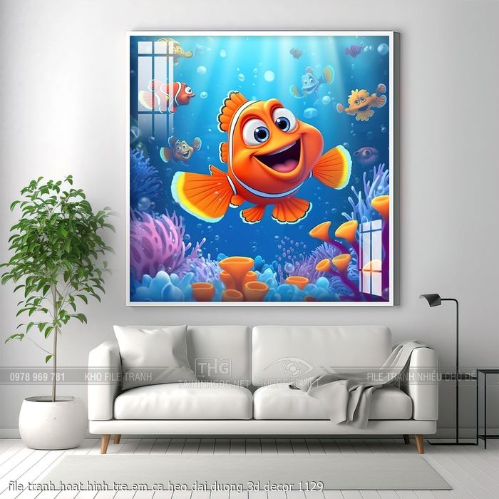 file tranh hoat hinh tre em ca heo dai duong 3d decor 1129