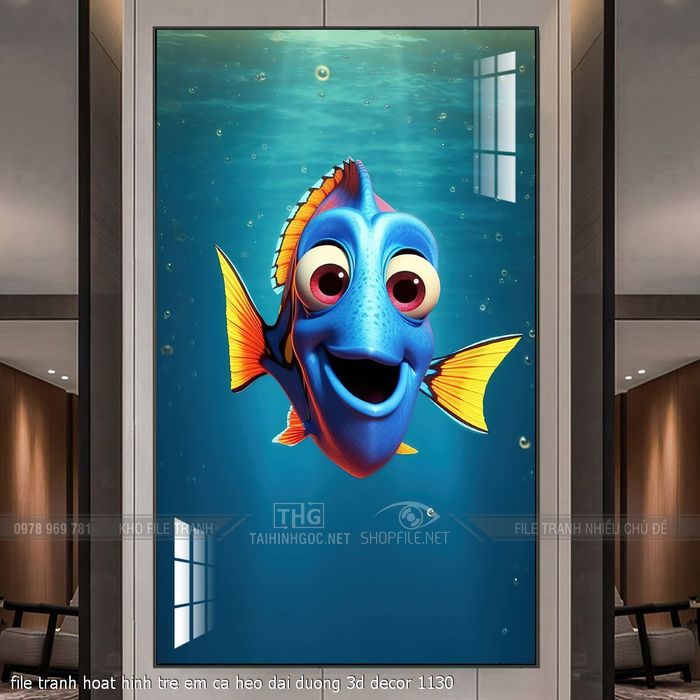 file tranh hoat hinh tre em ca heo dai duong 3d decor 1130