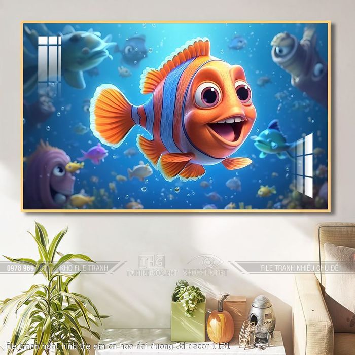 file tranh hoat hinh tre em ca heo dai duong 3d decor 1131