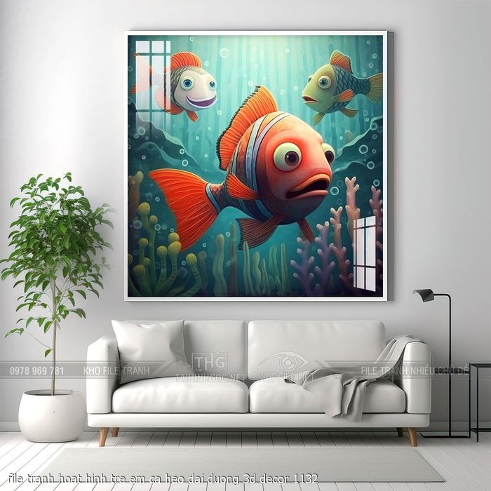 file tranh hoat hinh tre em ca heo dai duong 3d decor 1132